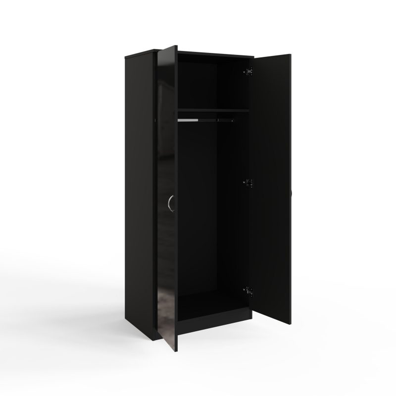 Chilton 2 Door Mirrored Wardrobe Black Gloss FWS Direct