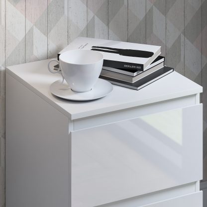 Stora 2 Drawer Modern No Handle White Gloss Bedside Cabinet - Image 7