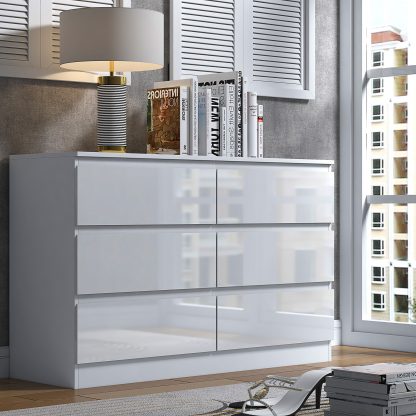 Stora Wide White Gloss 6 Drawer Chest - Image 3