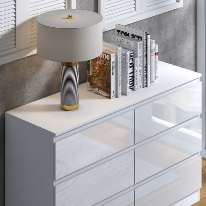 Stora Wide White Gloss 6 Drawer Chest - Image 6