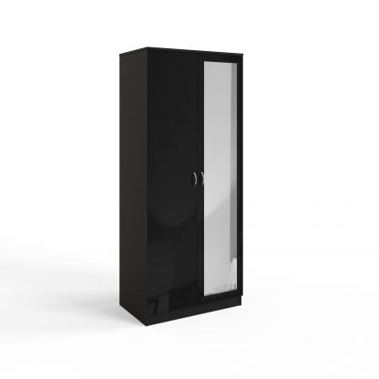 Chilton black gloss 2 door mirrored wardrobe ang co