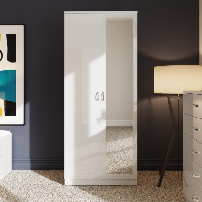 Chilton white gloss 2 door mirrored wardrobe lifestyle b