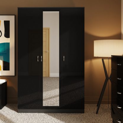 Chilton black gloss 3 door wardrobe lifestyle b