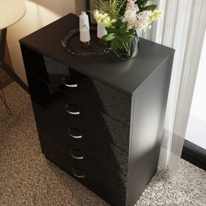 Chilton black gloss 5 drawer chest top view