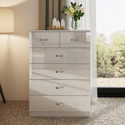 Chilton white gloss 6 drawer chest lifestyle b