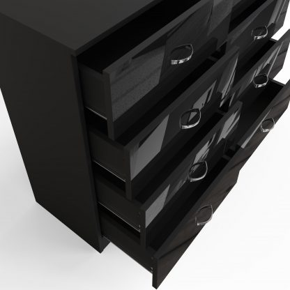 Chilton black gloss 8 drawer chest detail open