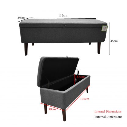 Grey Linen Ottoman Storage Bench With Solid Wooden Legs - Image 7