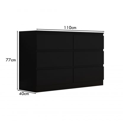 Stora 6 drawer matt black dimensions