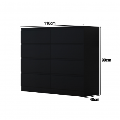 Stora matt black 8 drawer dimensions