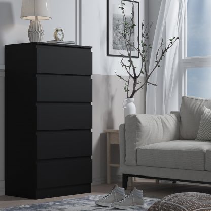 Stora matt black 5 drawer chest lifestyle