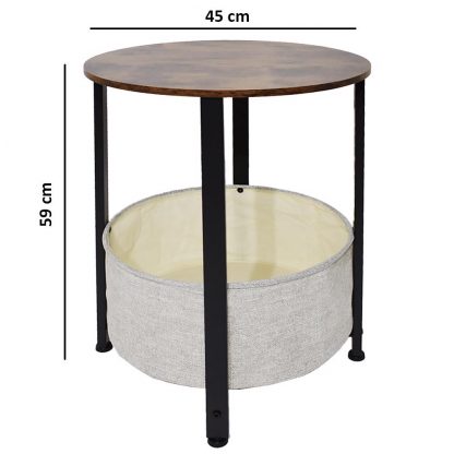 Industrial Round Side Table With Cream Storage Basket - Image 3