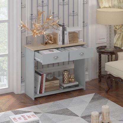 Console Table With 2 Drawers Matt Grey Finish With Oak Effect - Image 4