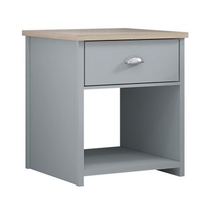 Matt Grey Bedside Lamp Table One Drawer Shelf Oak Effect Top - Image 5