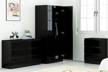 Stora 2 door black gloss wardrobe lifestyle open