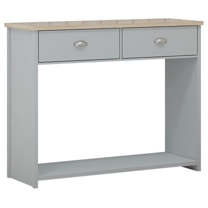 Console Table With 2 Drawers Matt Grey Finish With Oak Effect