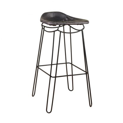 Artisanal Genuine Black Leather Barstool - Image 3