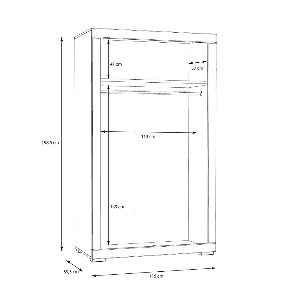 Snow White Gloss Modern Style 2 Door Wardrobe Robe – Fws Direct