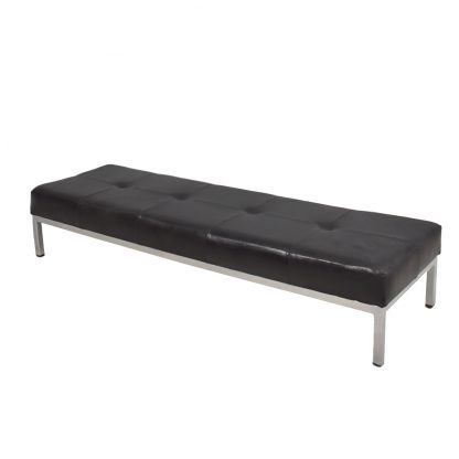 Artisanal Genuine Black Leather Home Chromed Bench - Image 2