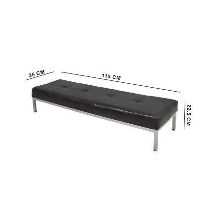 Artisanal Genuine Black Leather Home Chromed Bench - Image 4