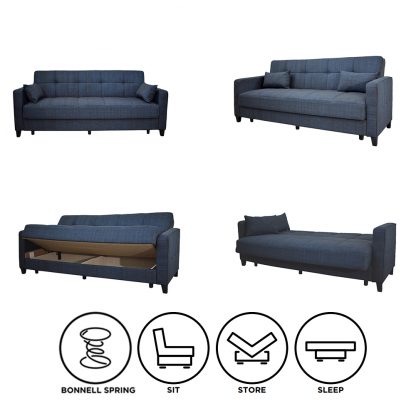 Carmen 3 Seater Sofabed - Blue - Image 2