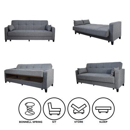 Carmen 3 Seater Sofabed - Light Grey - Image 2