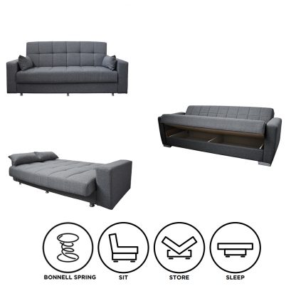 Nari 3 Seater Sofabed - Light Grey - Image 2