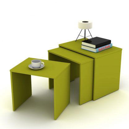 Nest of 3 Wide Tables Largest is 55cm Wide in Green