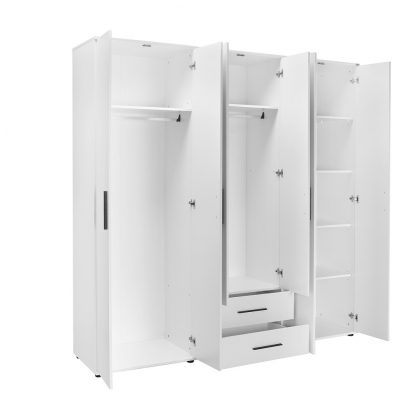 Tall 6 Door 2 Drawer Matt White Combination Wardrobe - Image 2