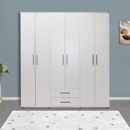 Tall 6 Door 2 Drawer Matt White Combination Wardrobe - Image 3