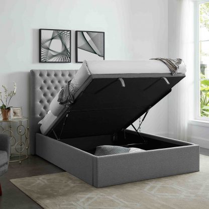 Grey Upholstered Ottoman Storage Bedframe - Image 2