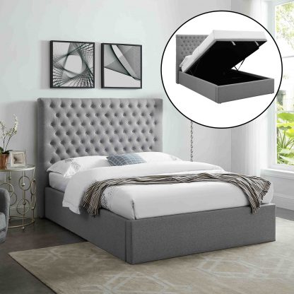 Grey Upholstered Ottoman Storage Bedframe