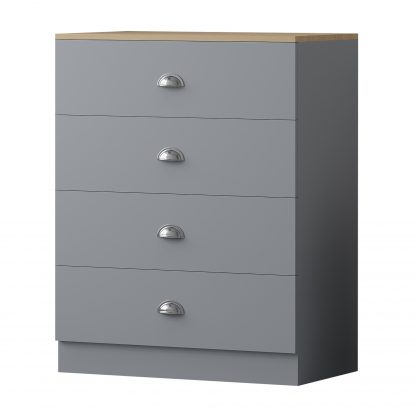 Esher 4 Drawer Chest Of Drawers Matt Grey With Oak Top - Image 4