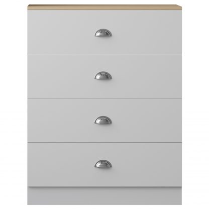 Esher 4 Drawer Chest Of Drawers Matt White With Oak Top - Image 4