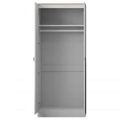 Esher 2 Door Wardrobe Matt White Finish With Oak Top - Image 4