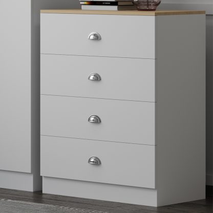 Esher 4 Drawer Chest Of Drawers Matt White With Oak Top