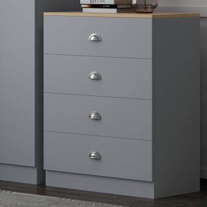 Esher 4 Drawer Chest Of Drawers Matt Grey With Oak Top