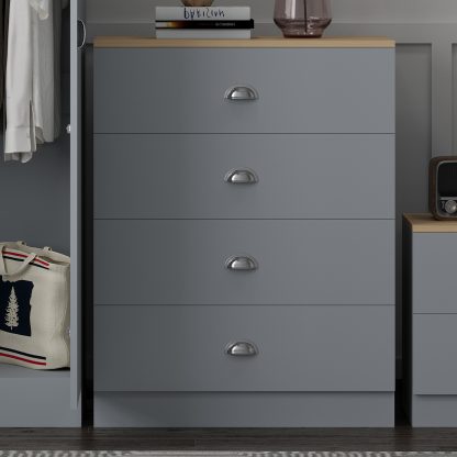 Esher 4 Drawer Chest Of Drawers Matt Grey With Oak Top - Image 2