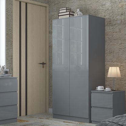 Stora Modern 2 Door Double Wardrobe – Grey Gloss