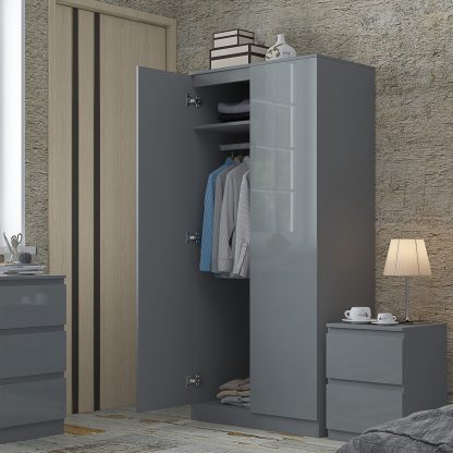 Stora Modern 2 Door Double Wardrobe – Grey Gloss - Image 2