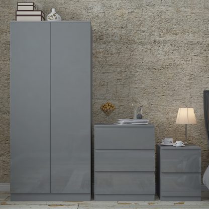 Stora Modern 2 Door Double Wardrobe – Grey Gloss - Image 3