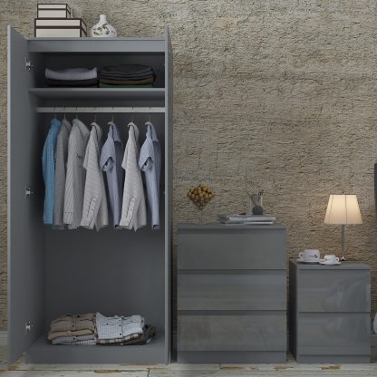 Stora Modern 2 Door Double Wardrobe – Grey Gloss - Image 4