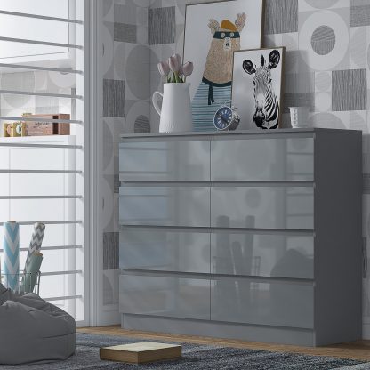 Stora 8 Drawer Chest Of Drawers – Grey Gloss