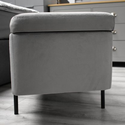 Grey Velvet Ottoman Storage Bench With Black Metal Legs - Image 4