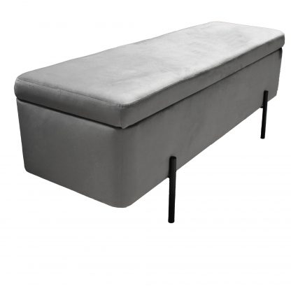 Grey Velvet Ottoman Storage Bench With Black Metal Legs - Image 8