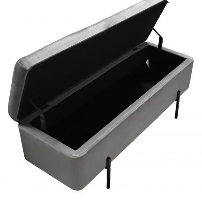 Grey Velvet Ottoman Storage Bench With Black Metal Legs - Image 9