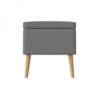 Grey Linen Ottoman Footstool Storage Seat With Solid Wooden Legs - Image 10