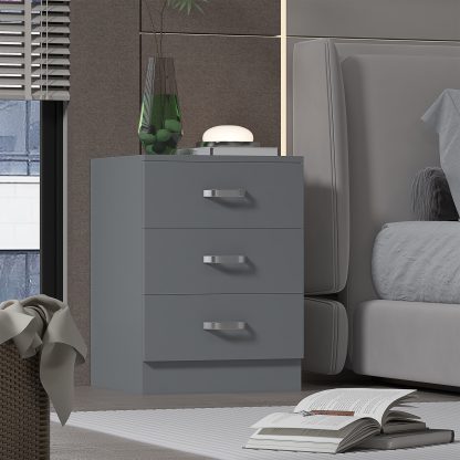 Tunis 3 Drawer Bedside Chest- Matt Grey