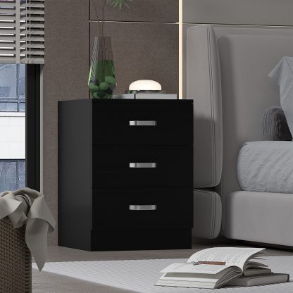 Tunis 3 Drawer Bedside Chest- Matt Black