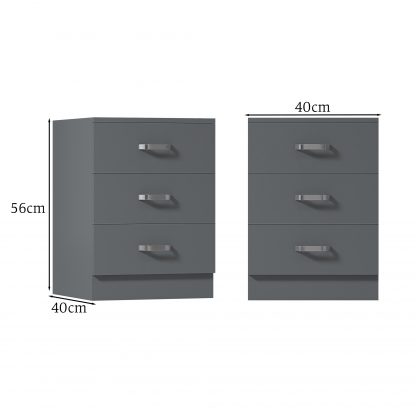 Tunis 3 Drawer Bedside Chest- Matt Grey - Image 9