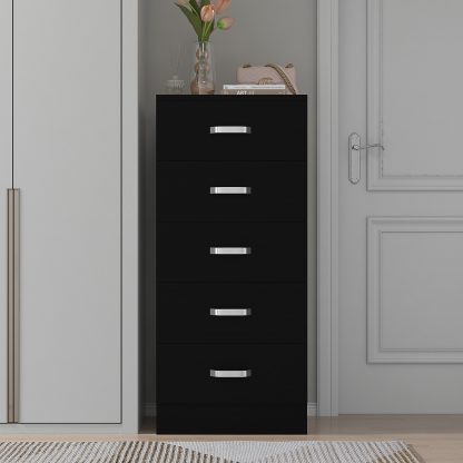 Tunis 5 Drawer Tall Slim Chest Of Drawers - Matt Black - Image 2